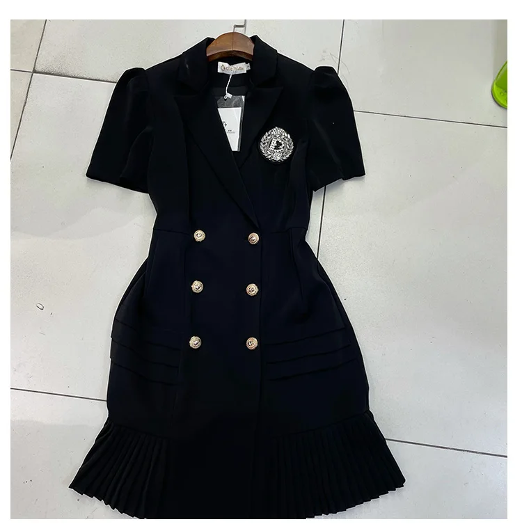 

Women's Clothing 2021 Summer New Workplace Elegant Suit Dress Double Breasted Short Sleeve Dress Mid-Length Thin Dresses