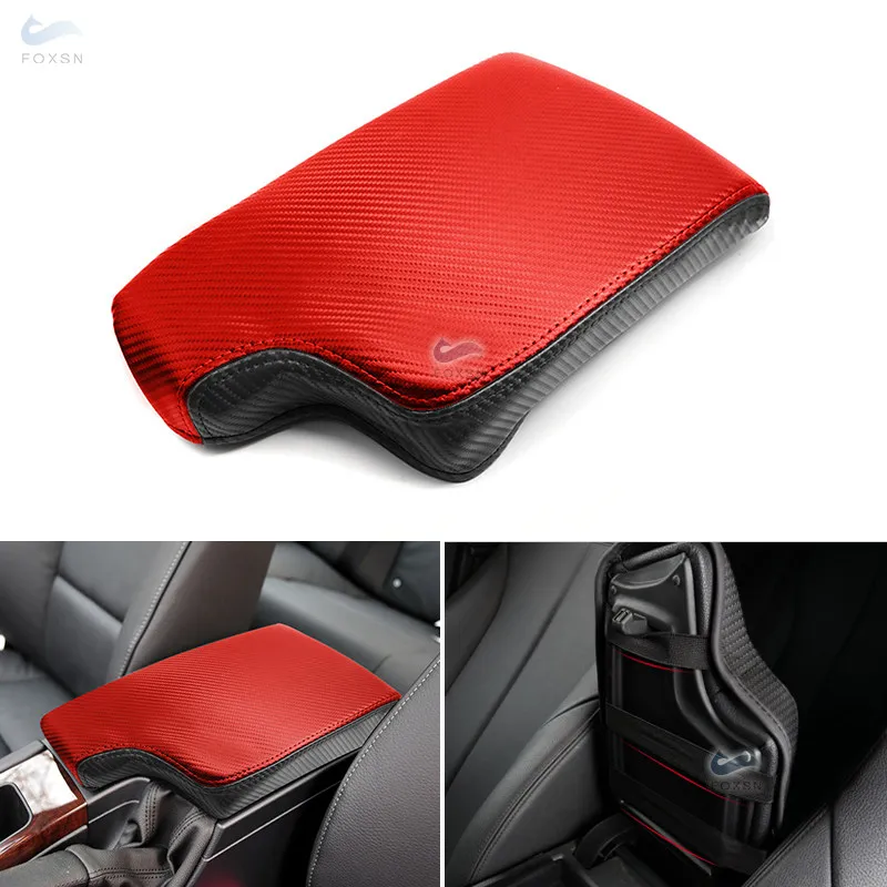 

Red+Black Carbon Texture Leather Splice Car styling Center Control Armrest Box Cover Trim For BMW 3 Series E90 2005 2006 - 2012
