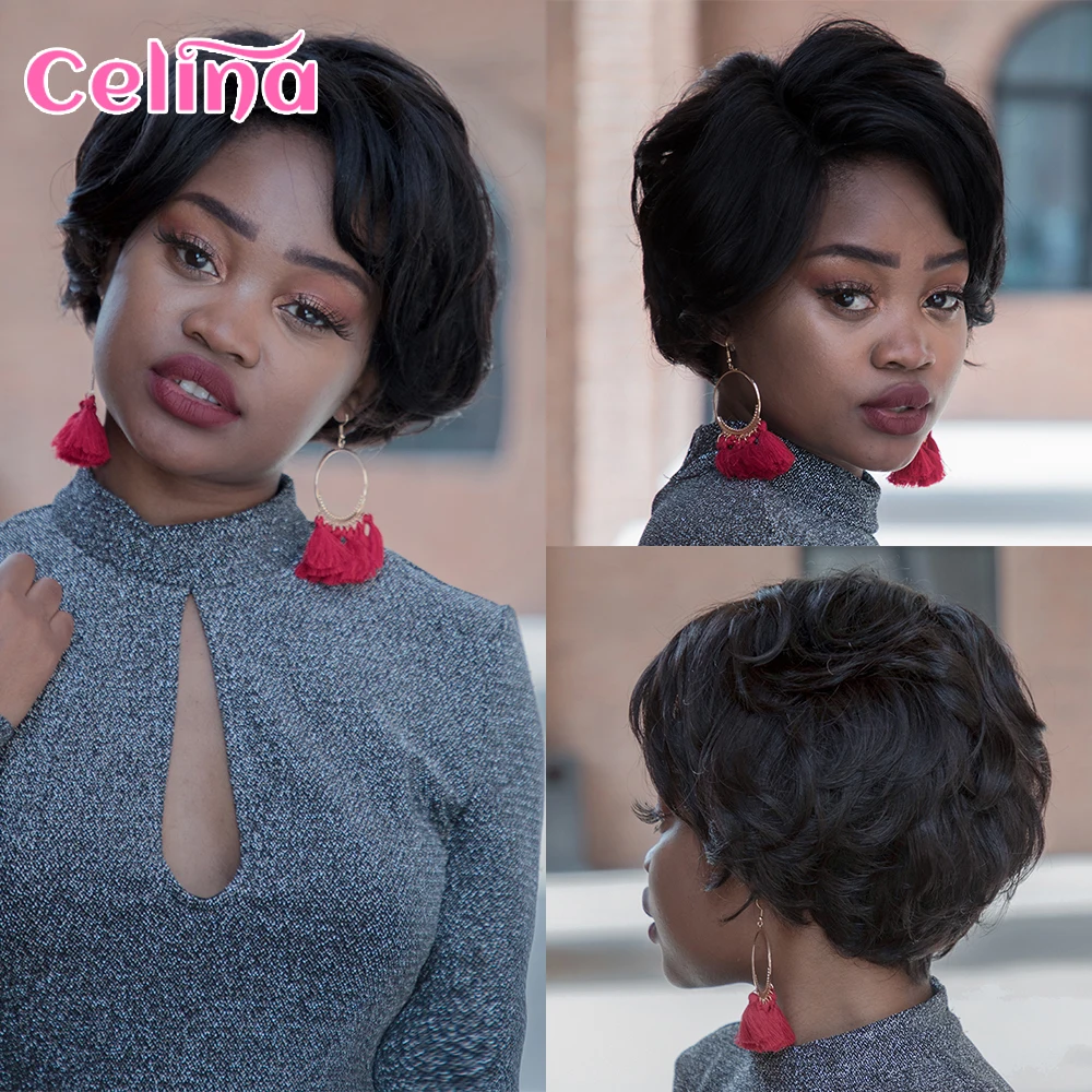 

Pixie Cut Wavy Lace Front Wig Short Bob Human Hair Wigs Remy Hair For Black Women Indian Hair 150% Density With Free Shipping