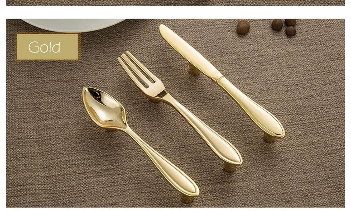 

Fashion Zinc Alloy Cabinet Handles Kitchen Spoon Fork Knife Cupboard Handles Drawer Knobs Novelty Furniture Handle 76mm