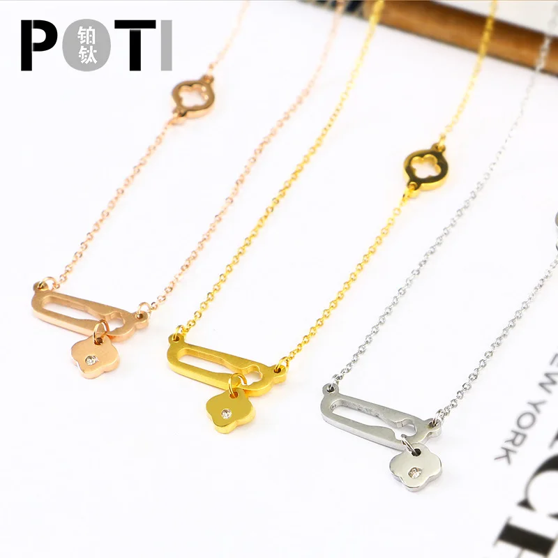 

TSHOU27 double-sided four-leaf clover necklace women's rose gold titanium steel necklace Gift Link For Buyer
