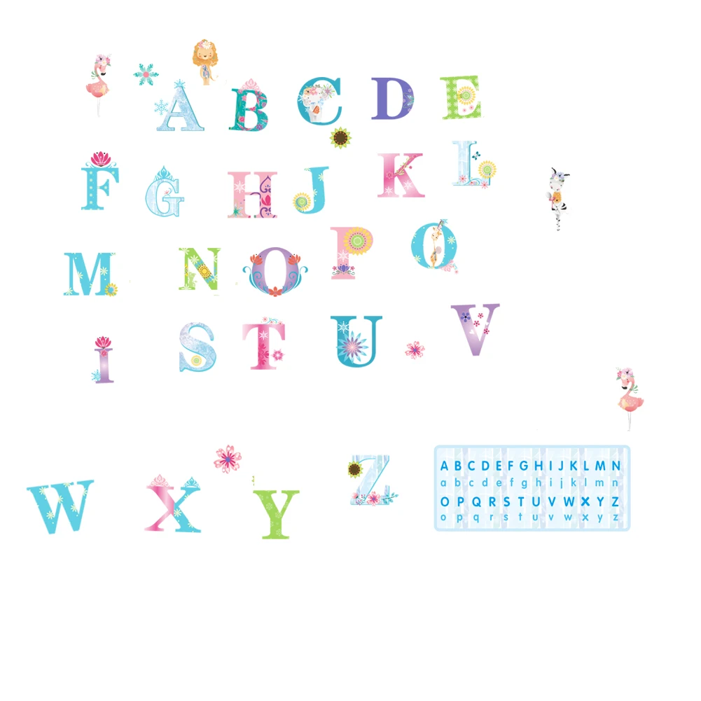 3D Cartoon Jungle wild 26 Letters Alphabet Animals Wall Stickers for Kids Rooms Home Decor Children Wall Decal Poster Murals