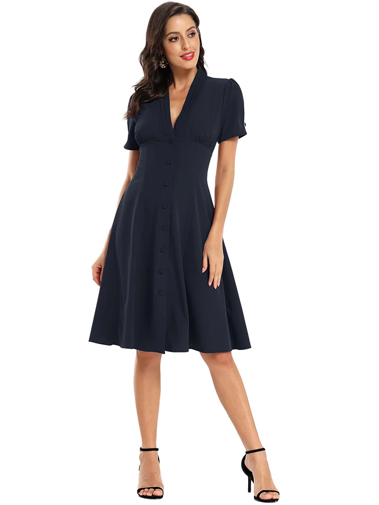 Женское Атласное Платье До Колена ТРАПЕЦИЕВИДНОЕ летнее платье на пуговицах с v