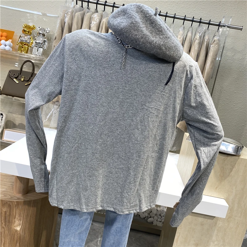 

Irregular Slit Sleeve Button Women T Shirt Round Neck Long Sleeve Loose T Shirt Female Ins Casual Solid Color Top