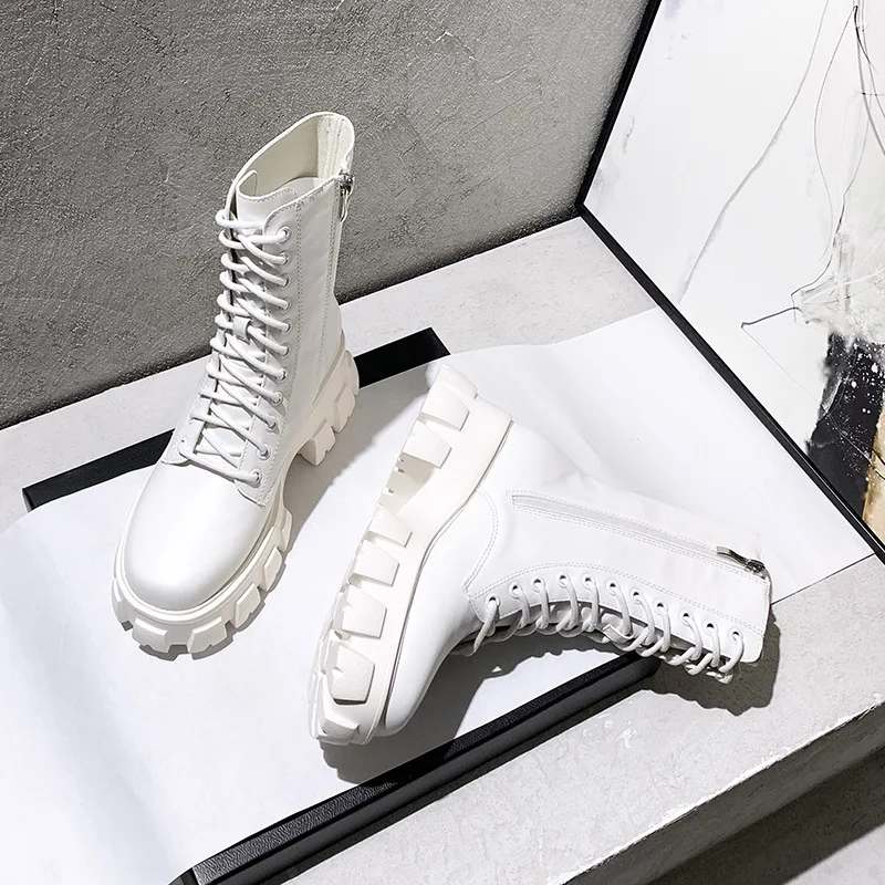 

Women White Boots Winter Fashion Brand Martin Boots Cross-tied Lady Shoes Female Plush Warm Shoes Thick Fur Boots Ankle Boots