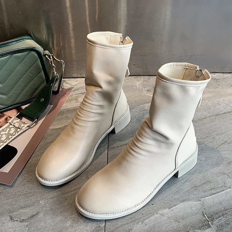 

Casual Mid Heels Shoes Women's Boots 2021 Winter New Korean Warm Ankle Boots Fashion Motorcycle Boots Thick-heeled Short Boots