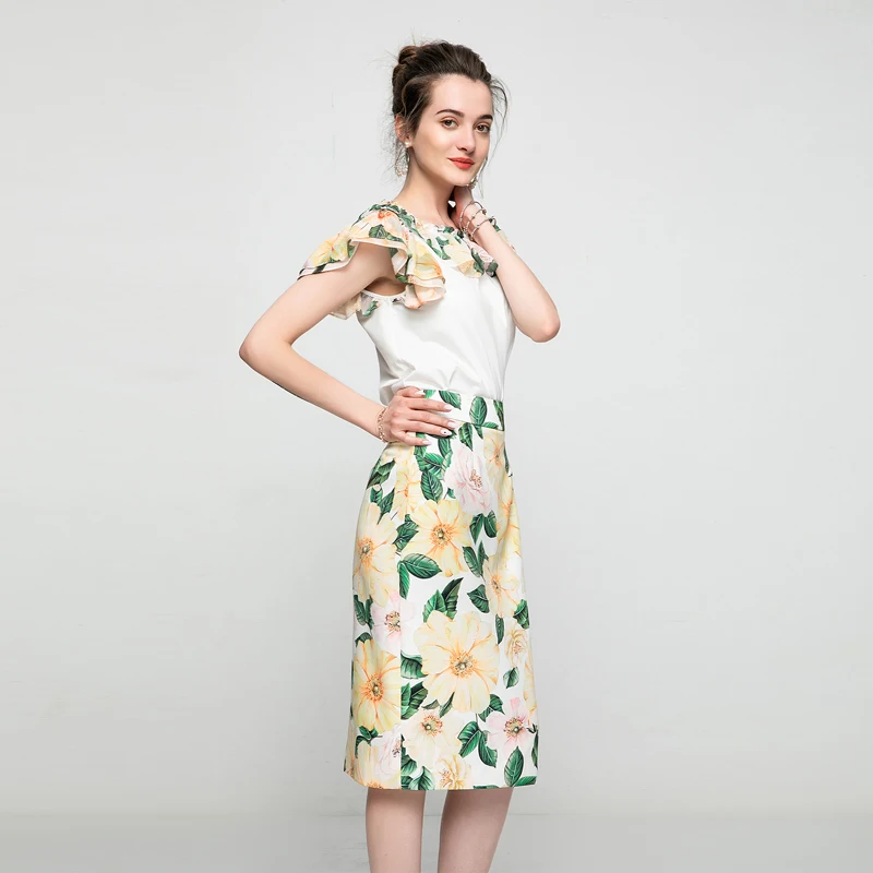 

Designer New Skirt Women'S Sets Ruffled Patchwork Tops And Fashion Pencil Skirts Printed Party High-Quality Two-Piece Suits