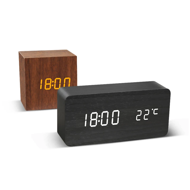 

LED Wooden Alarm Clock Watch Table Voice Control Digital Wood Despertador Electronic Desktop USB/AAA Powered Clocks Table Decor