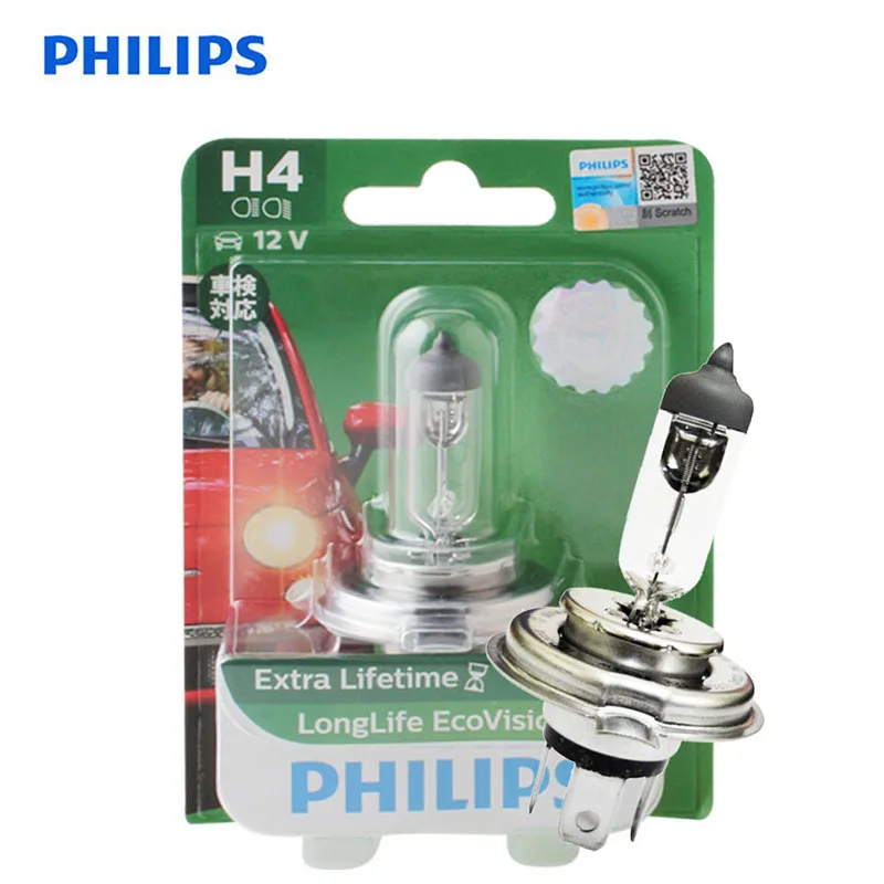 Philips с повышенным сроком службы перспективы эко H4 9003 12V 60/55W P43t 12342LLECOB1 автомобиль галогенная передняя фара Автомобильная лампочка высокой ближнего и дальнего света, 1X