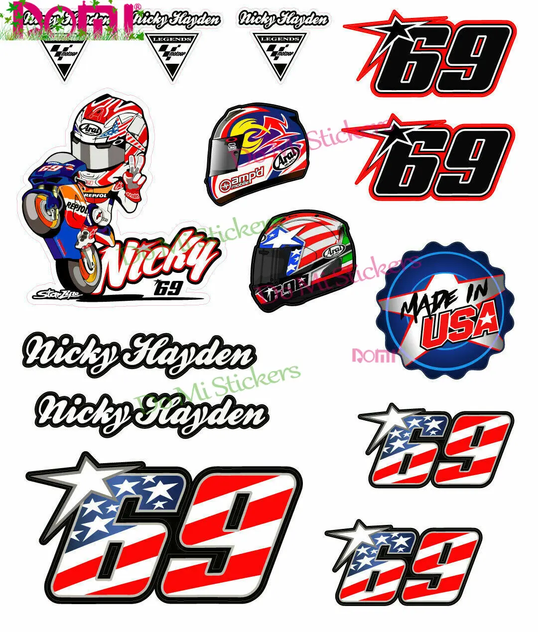 

Nicky Hayden GP Racing Decal Stickers Set Car Sticker Racing JDM A4 Car Decoration Decal Vinyl Waterproof PVC