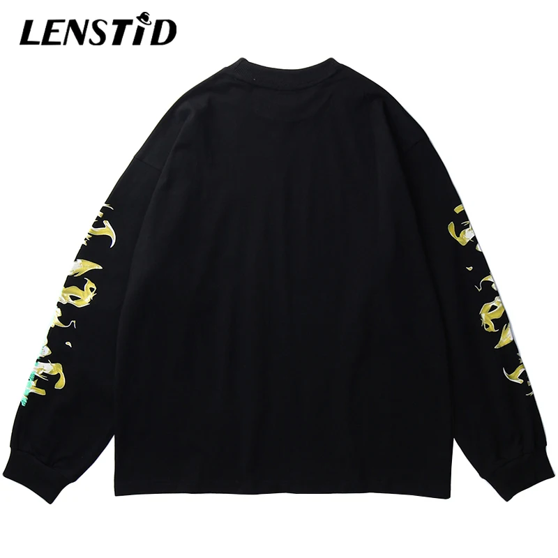 LENSTID 2020 Весенняя Мужская футболка в стиле хип хоп с принтом огненного черепа