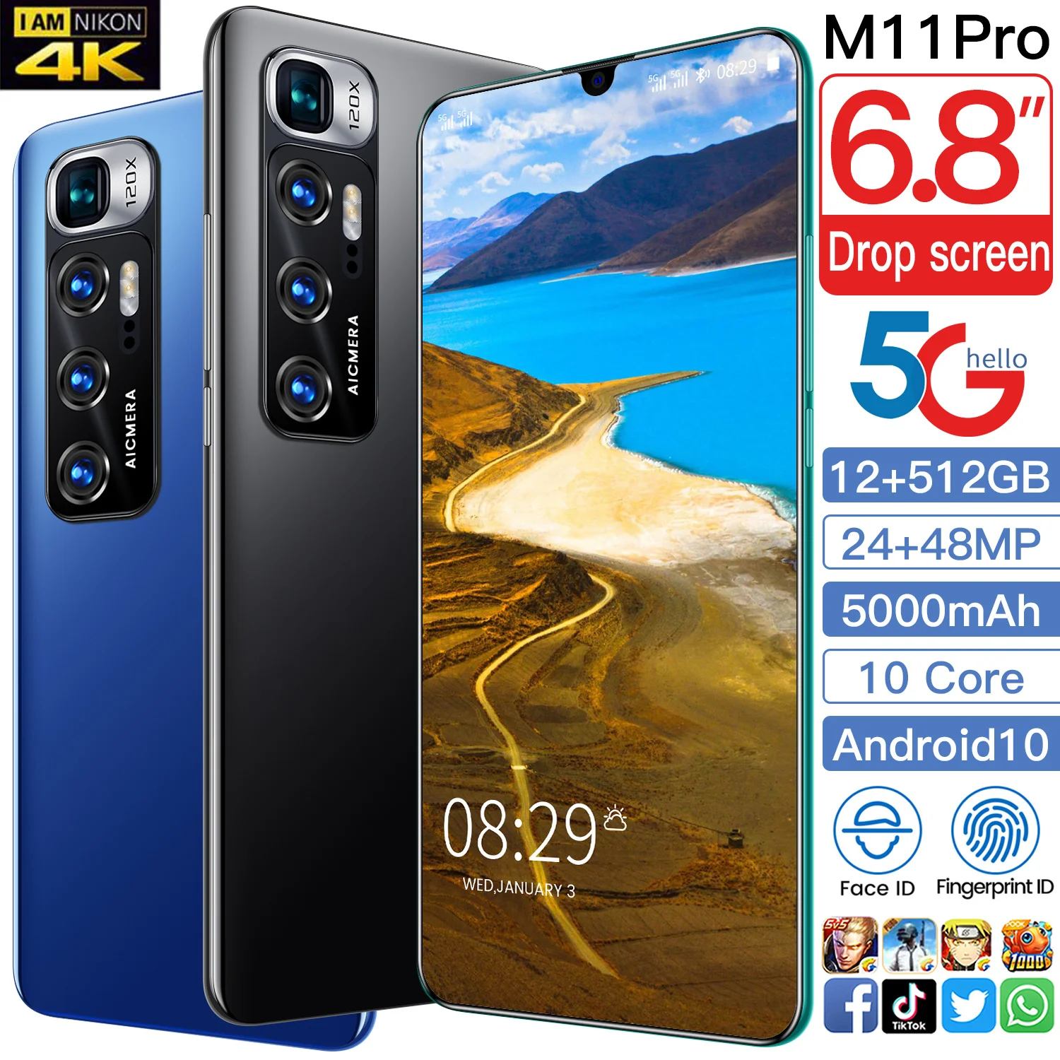 

6.8 inch Xiao M11 Pro 5G Mobile Phones 11-Core Android11 Smartphones 24MP+48MP 12GB+512GB 6500mAh Dual SIM Cellphones Original