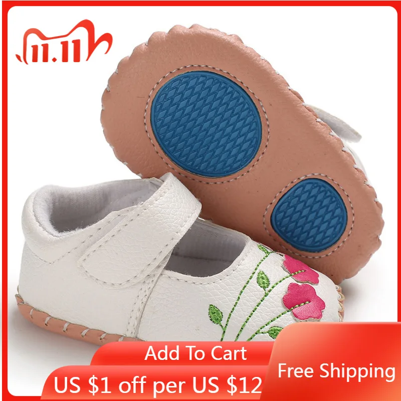 

Baby Girl Shoes Newborn Toddler Boy Soft Handmade Rubber Sole Embroidered Flower Infant First Walkers Princess Baby Crib Shoes