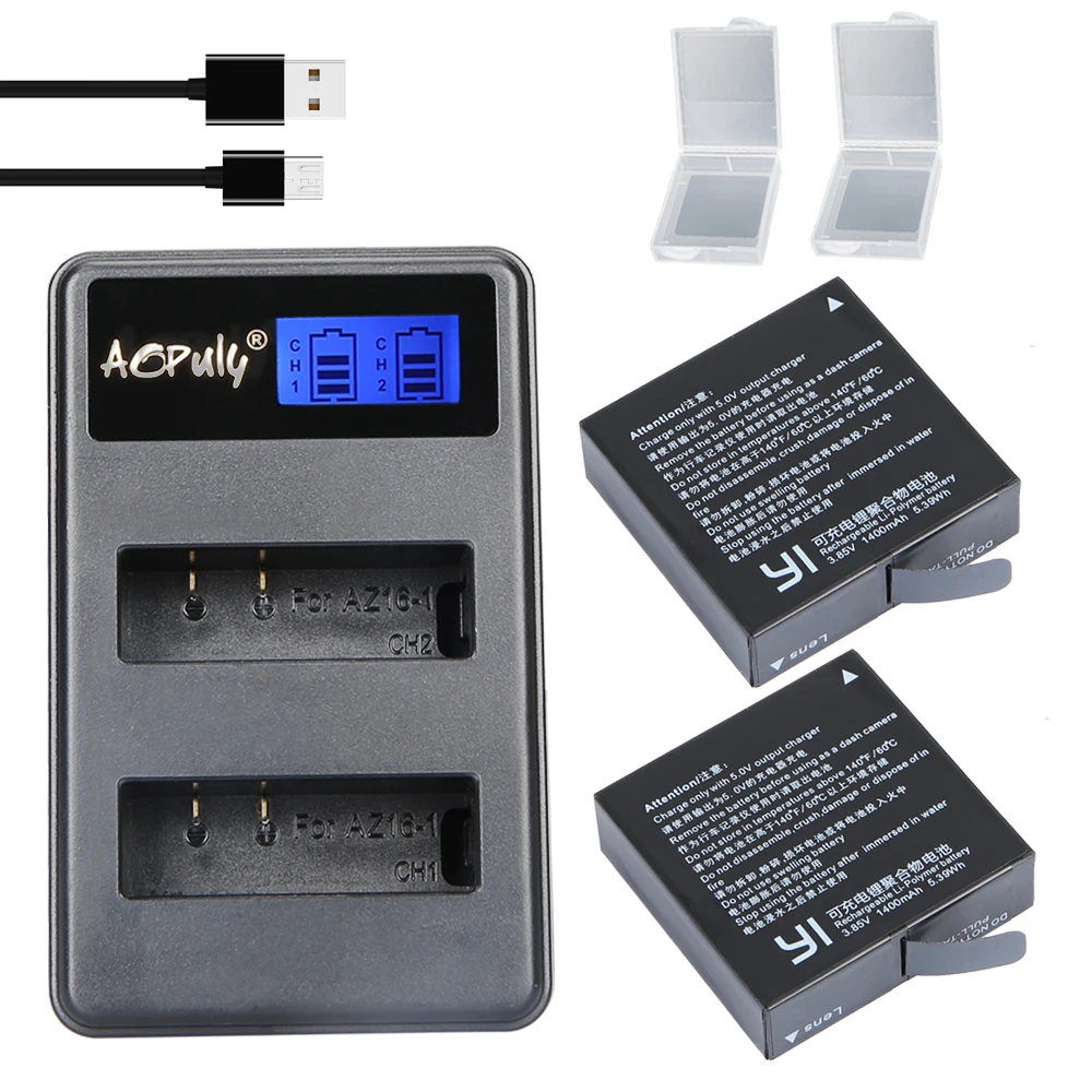 AOPULY AZ16-1 батарея для Xiaomi YI 2 4K аккумуляторная батарея+ ЖК USB двойное зарядное устройство для Xiaoyi экшн-камеры 2 - Цвет: AS picture