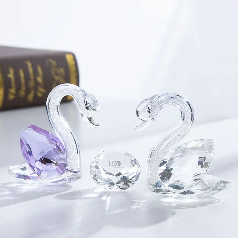 

H&D 2pcs Crystal Swans Diamond Figurine Art Glass Ornament Miniature Mini Animal Set Christmas Day Wedding Valentine's Day Gift