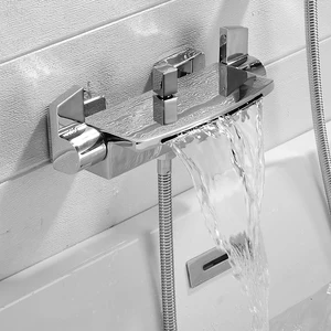 Смеситель для ванной комнаты, кран Водопад для раковины, настенный, с двойной ручкой, LT-306