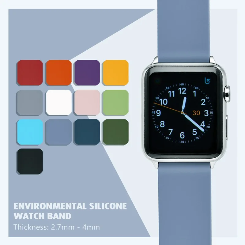 WOCCI Silicone Watch Band for Apple Watch Series 5 4 3 2 1 38mm 40mm 42mm 44mm Silver Adapter