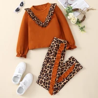 fashion clothes spring fall kids clothes girls 2pcs sets leopard print ruffles long sleeve topstrousers children clothes 5 10y