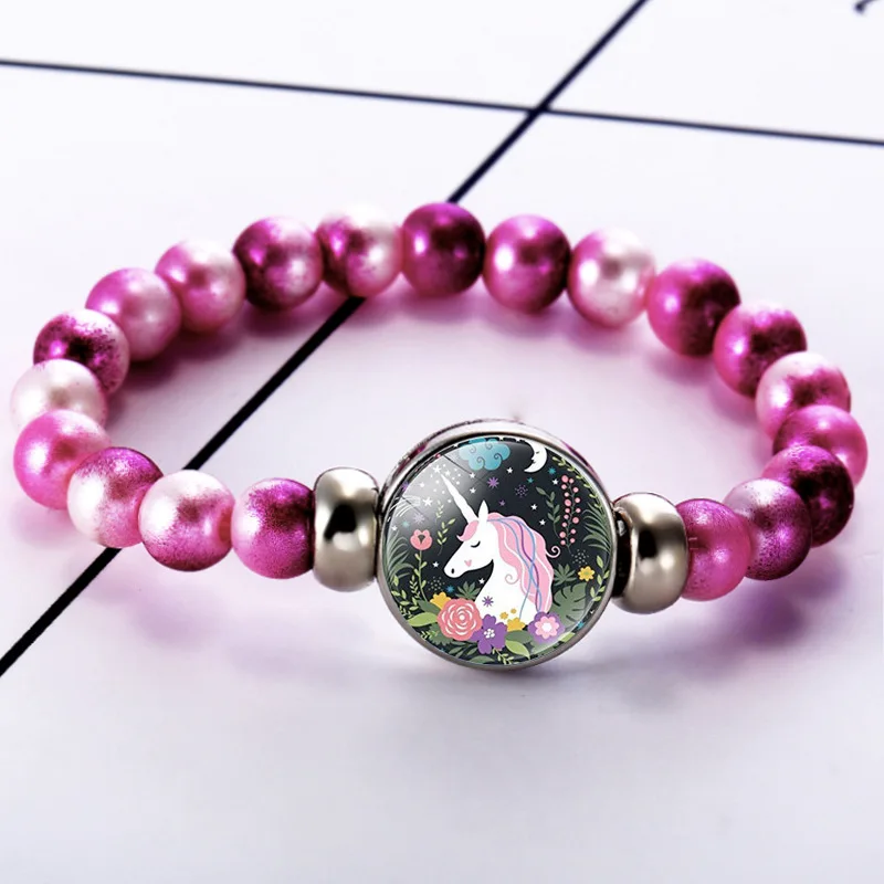 Браслет с бусинами в виде единорога 18 мм кнопки купол кабошон шармы милые