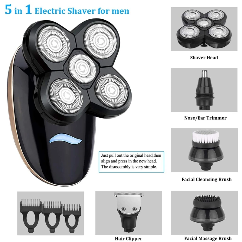 

Electric Shavers for Men's 5D 5 in 1Nose Beard Trimmer Hair Clipper Dry and Wet Shaving Kit USB Rechargeable