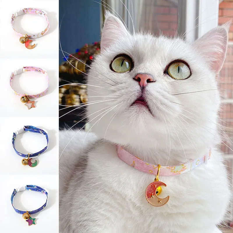 

Cute Cat Collars with Moon Pendant Adjustable Safety Kitten Collar Puppy Chihuahua Rabbit Necklace With Bells Pets Accessories