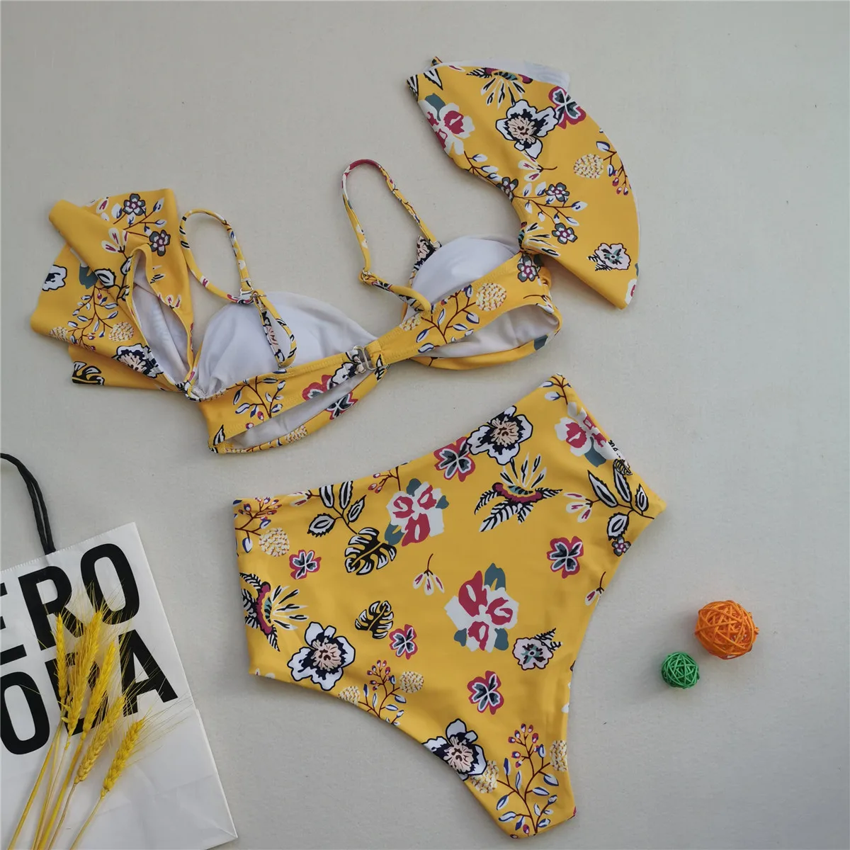 

Blue Ruffle Bikini Sets With Floral Bottom Sexy Swimsuit off Shoulder Two Pieces Swimwear Women 2021 Beach Bathing Suit Biquinis