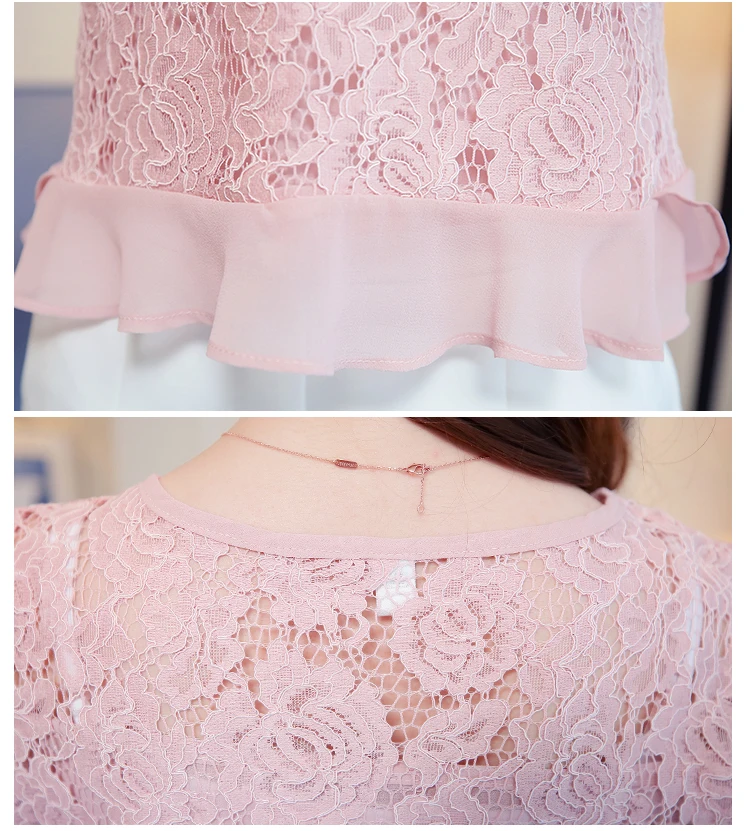 

Summer New 2020 Women Chiffon Ruffle Half Sleeve Beading Women Blouses Shirt Blusas Female Lace Blusa femininas elegante 109C