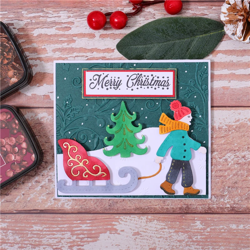 InLoveArts Счастливого Рождества сани металлический Трафаретный вырубной штамп для