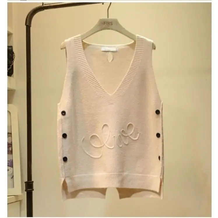 

Women's knitwear vest solid Color Buttons Up v neck knitted spring vests D694