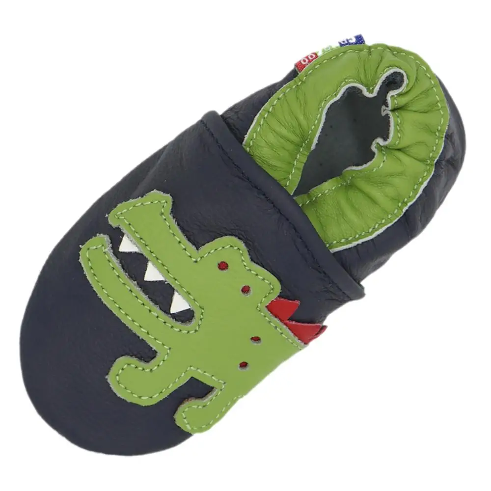 crocodile dark blue Carozoo/детская обувь для маленьких мальчиков; Тапочки ручной работы из мягкой кожи - Цвет: crocodile dark blue