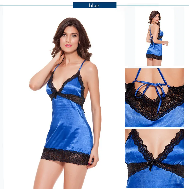 Женская сексуальная ночная рубашка нижнее белье кружевная атласная шелковая
