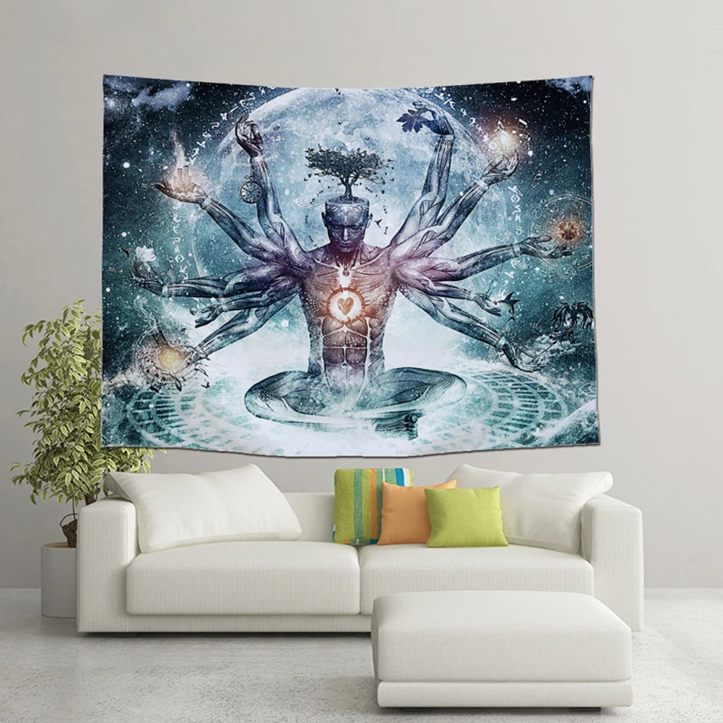 Yoga Carpet Buddha Statue Tapestry Wall Hanging Cloth Chakra Tapestries Psychedelic Home Decoration beach towel | Дом и сад