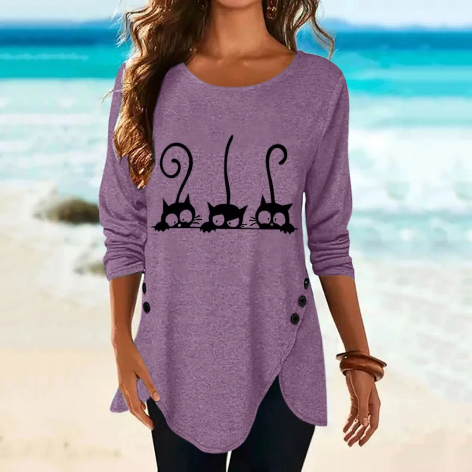 Пикантные рубашки 40 # весенне-летние модные женские блузки с круглым вырезом и