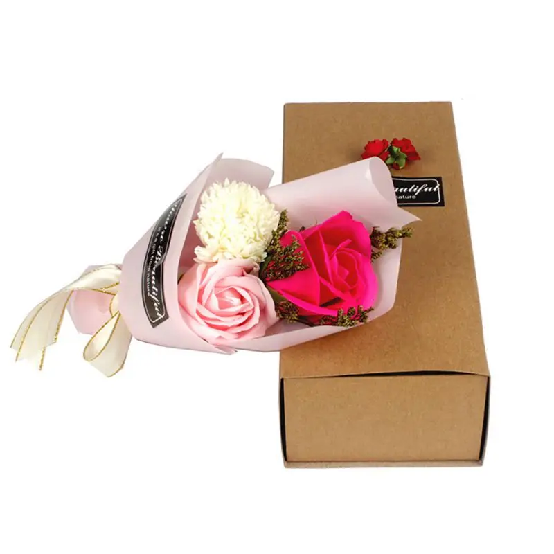 

3Pcs Artificial Scented Rose Carnation Bouquet Gift Box Bath Body Soap Flower Gift Wedding Party Favor