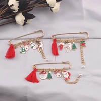 christmas tree elderly snowman elk gloves moon tassel pin pearl pendant metal pin christmas gift wholesale trend accessories