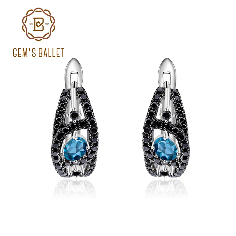 Серьги-клипсы женские из серебра 925 пробы с натуральным лондонским голубым