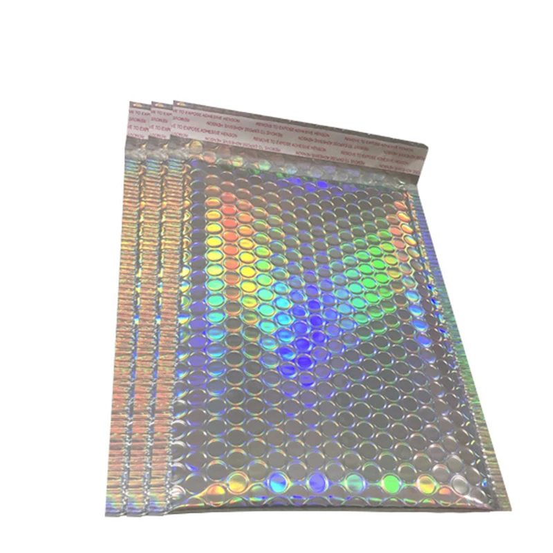 

20pcs Holographic Foil Bubble Mailer Makeup Gift Bags Glamour Colorful Packaging Bubble Mailer Padded Shipping Mailing Envelope