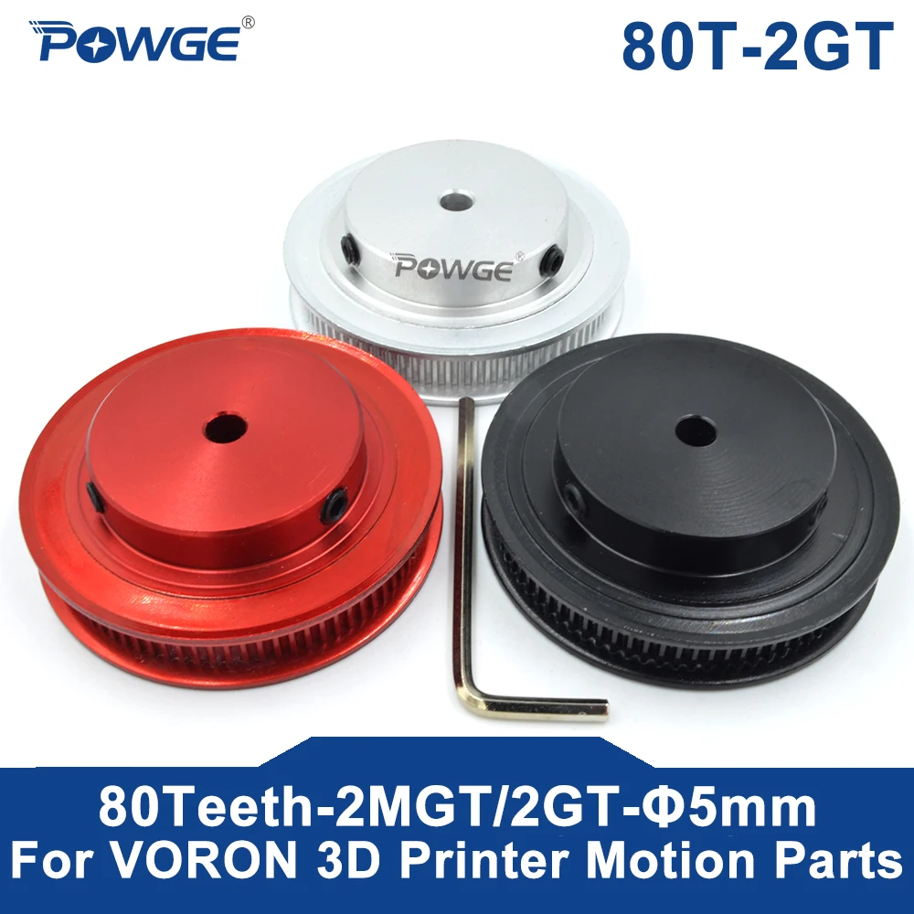 POWGE VORON Black Red Anodized 80 Teeth 2MGT/2GT synchronous Pulley Bore 5mm for width 6mm GT2 Timing Belt Wheel 80Teeth 80T |