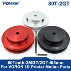 POWGE черный анодированный 80 зубьев 2 м 2GT синхронный шкив диаметр 5 мм для ширины 6 мм 2MGT зубчатый ремень GT2 шкив ремень 80 зубьев 80 т