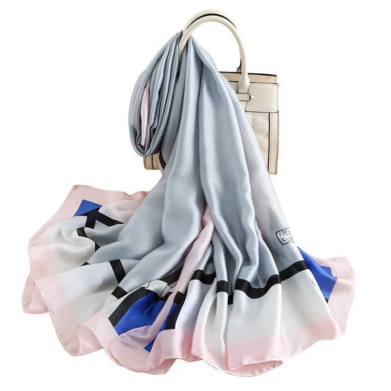 

2020 New Style Imitated Silk Scarf Women Long Style Decorative Air Conditioning Shawls Joker Plaid Fashion Art Scarves