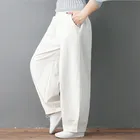 Брюки женские свободные из хлопка и льна, с высокой эластичной талией, широкие, Осенние, размера плюс, 7XL