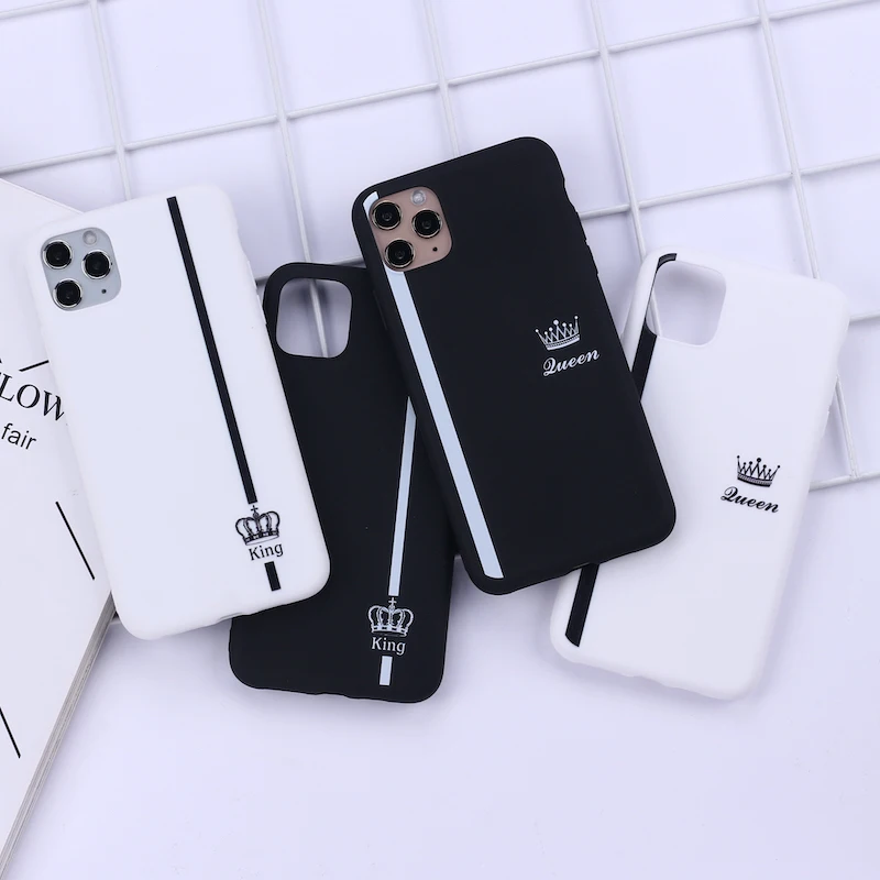 Чехол для телефона King Queen Crown в полоску iPhone 11 Pro Max X XS XR 7 8 7Plus 8Plus 6S 12 Мягкий