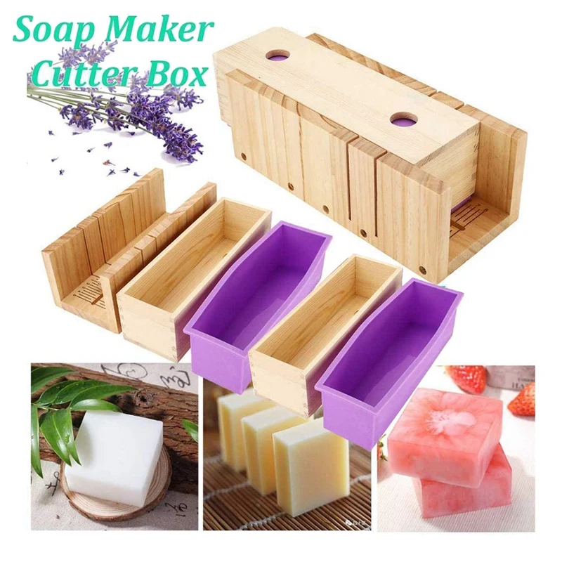 

Practical Adjustable Wooden Soap Cutter Slicer - Handmade Silicone Soap Loaf Mould and Wood Box Making Tool,Soap Molds