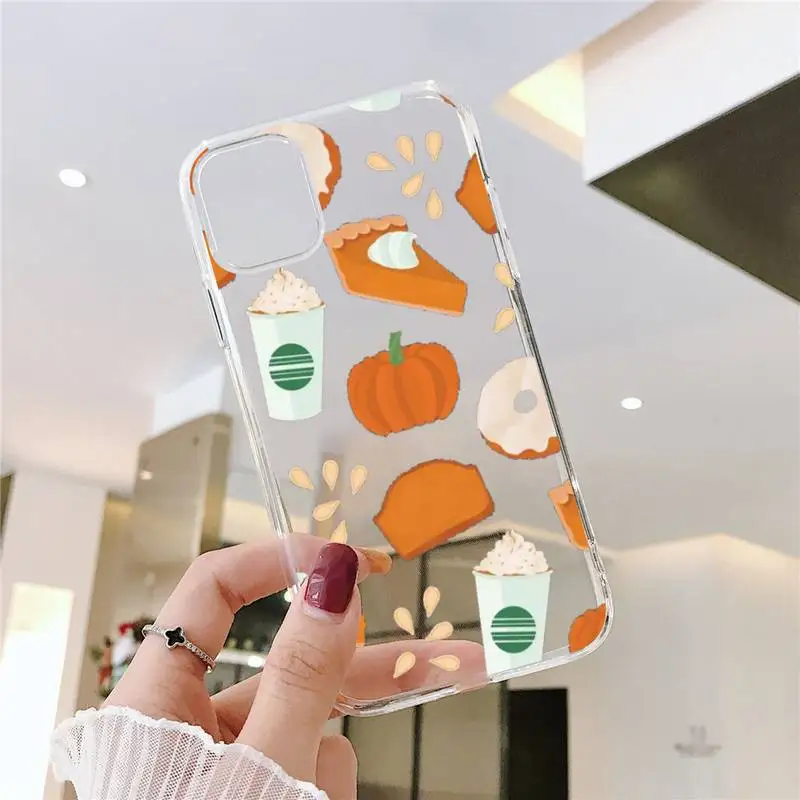 

Cute pumpkin fall leaf Phone Case Transparent for iPhone 6 7 8 11 12 s mini pro X XS XR MAX Plus SE cover funda