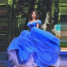 Длинные платья принцессы Королевского синего цвета для выпускного вечера Пышное Платье для вечеринки Вечерние платья из фатина бальное платье