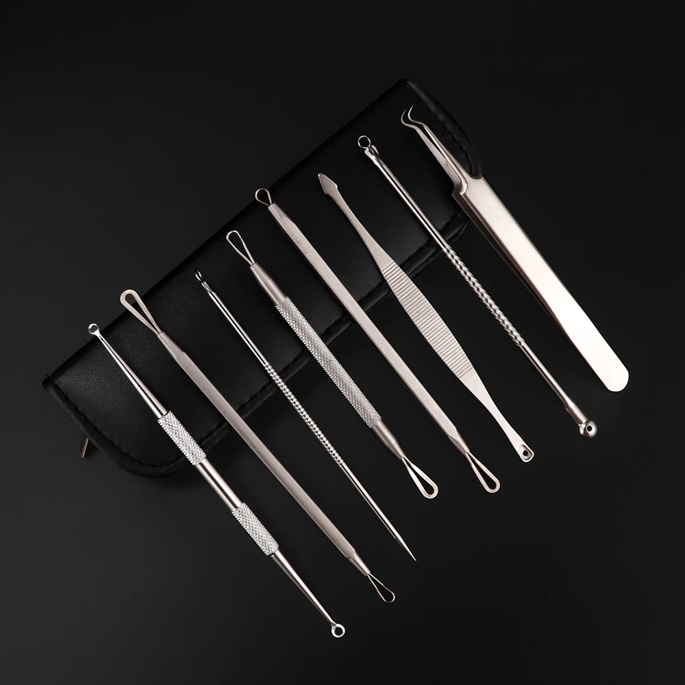 8 Pcs 7/8 шт. Нержавеющая сталь для удаления угрей, акне иглы комплект с сумкой по уходу за кожей лица Пинцет прыщей, инструмент для удаления прыщей игла - Цвет: 8 Pcs