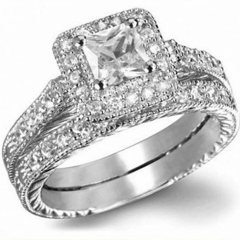 Винтажные комплекты колец с имитацией бриллианта обручальное кольцо 2 в 1 для