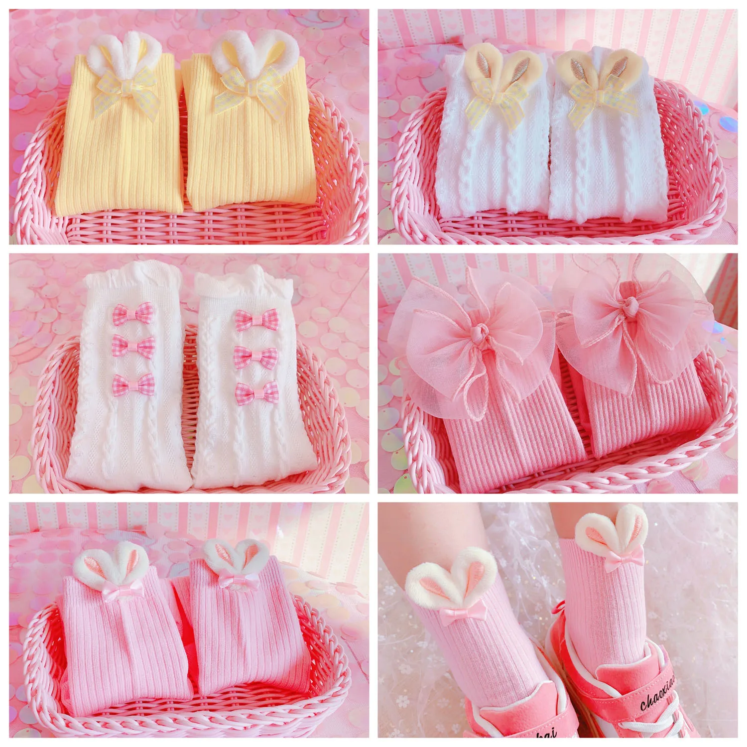 

Женские чулки, милые чулки принцессы для девушек, Красивая Лолита с розовым бантом и кроличьими ушками