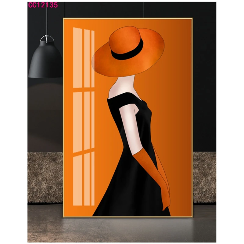 

Nordic Orange Tone Elegant Woman Canvas Painting Modern Wall Picture Decoration Print And Art Poster For Beauty Salon Home Decor