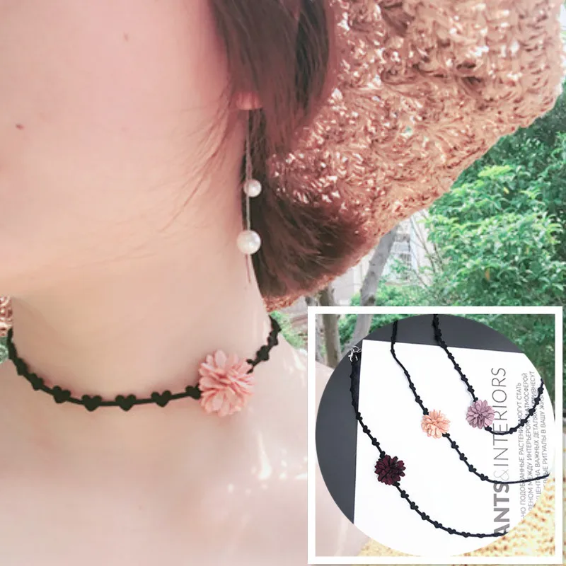 Женское короткое ожерелье с цветами универсальное колье из искусственной кожи в